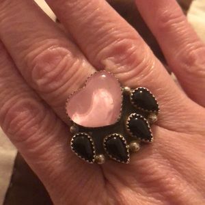 ***STERLING ARTIST SIGNED M&S Pink Paw Ring with Onyx Size 7***